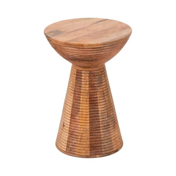 Liv & Skye 13 in. Brown Round Wood Ridged Drum End Table