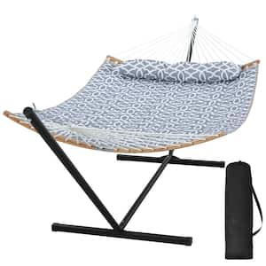 12 ft. Outdoor Portable Hammock with Curved Spreader Bar, Extra Large Pillow, Grey Pattern