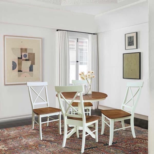 International Concepts Olivia 5-Piece 36 in. Round Solid Wood Dining Set in Hcikory/Shell with 4 Alexa Chairs Seats 4