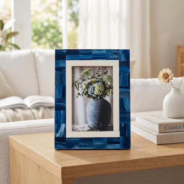 Sagebrook Home Navy and White 5 in. x 7 in. Border Resin and Wood
