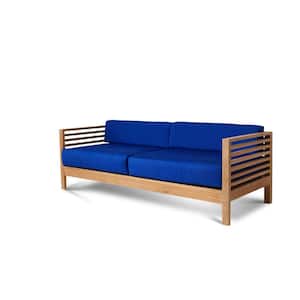 Sylvie 3-Person Teak Outdoor Couch with Sunbrella True Blue Cushions