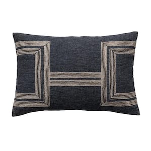 Charcoal and Natural Cotton Blend Polyester Lumbar 24 in. x 16 in. Throw Pillow