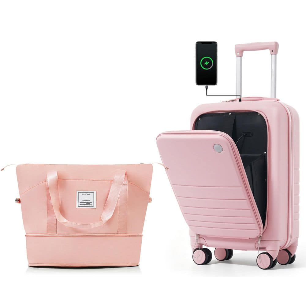 Merax 2 Piece Pink Expandable ABS Plastic Hardshell Luggage Set