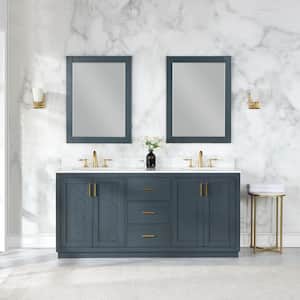 Gazsi 72 in.W x 22 in.D x 34 in. H Double Sink Bath Vanity in Classic Blue with White Composite Stone Top and Mirror