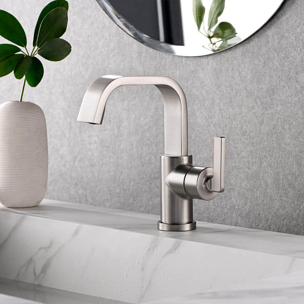 Brushed Nickel Single Hole Bathroom Faucet with Drain Assembly