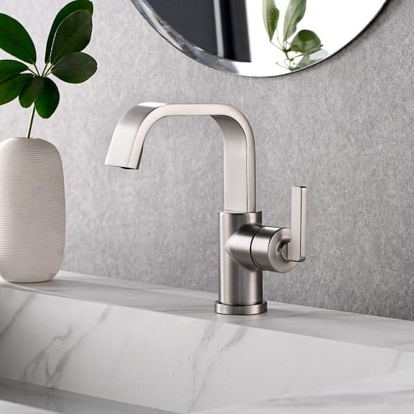 Single Hole Single-Handle Bathroom Faucet with drain in Brushed Nickel