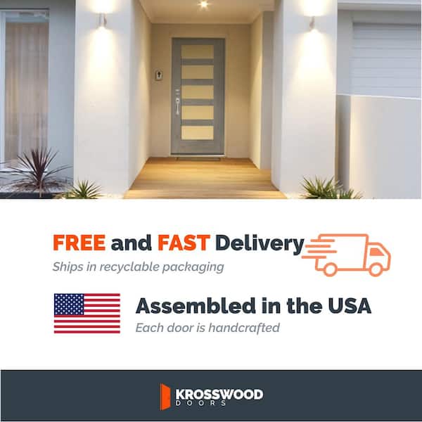 ASCEND Modern 36 in. x 79 in. 5-Lite Right-Hand/Inswing Clear Glass Teak Stain Fiberglass Prehung Front Door