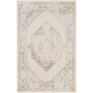 Astra Machine Washable Ivory Blue 3 ft. x 5 ft. Center medallion Traditional Area Rug