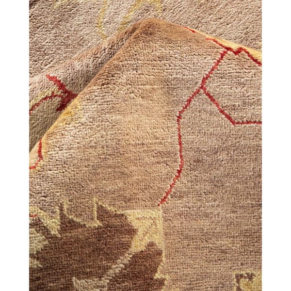Eclectic Beige 9 x 12 Oriental Wool Indoor Area Rug