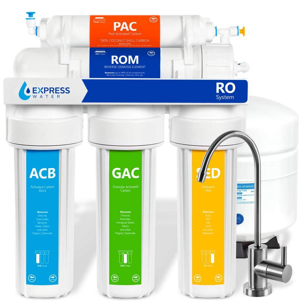 Express Water Reverse Osmosis 5 Stage Water Filtration System - with Faucet and Tank - 100 GPD