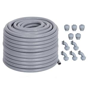 1/2 in. x 100 ft. Electric Non-Metallic Pure PVCLiquid Tight Conduit with 5 Straight and 5 90-Degree Connector Fittings