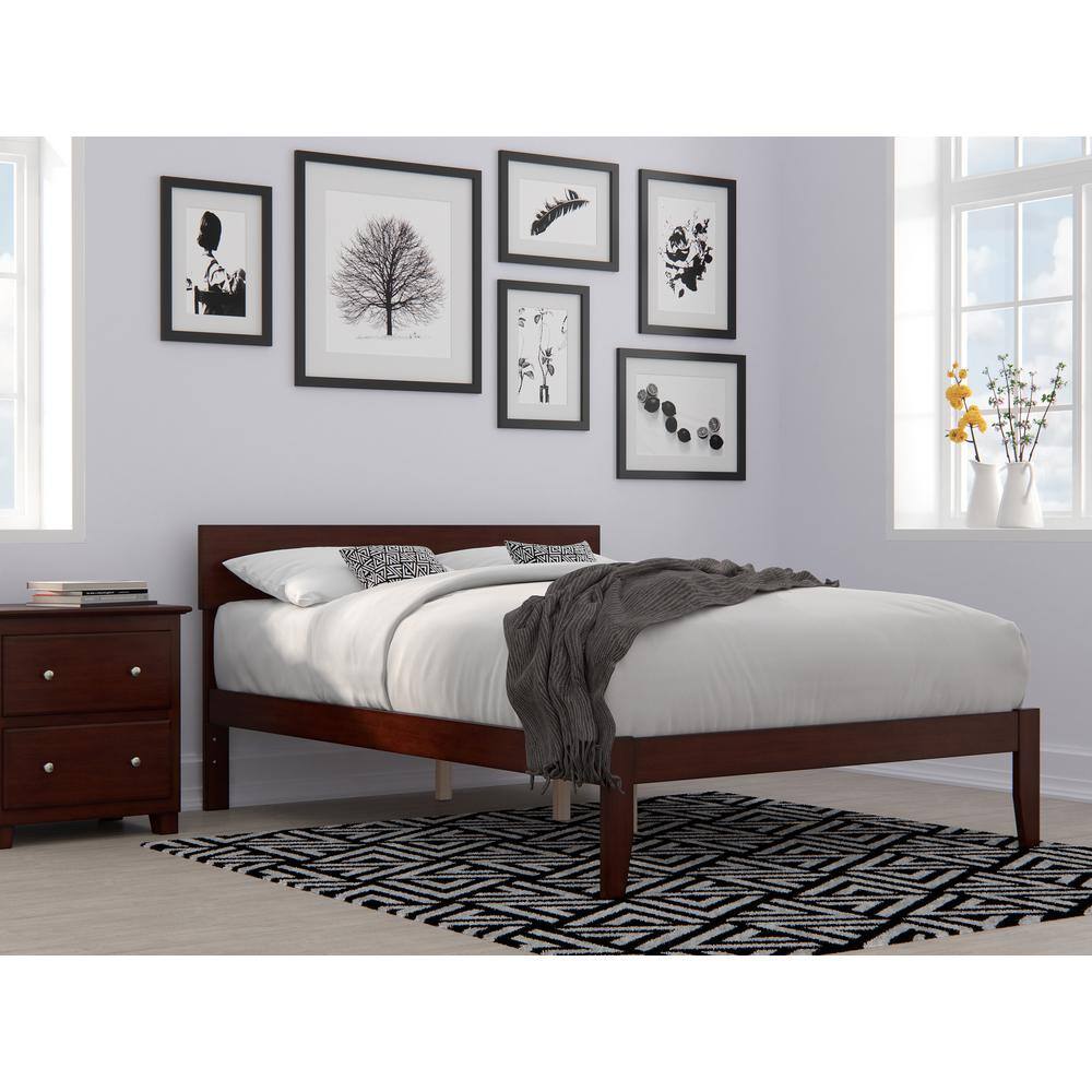 Walnut Full Size Platform Bed with Panel Headboard