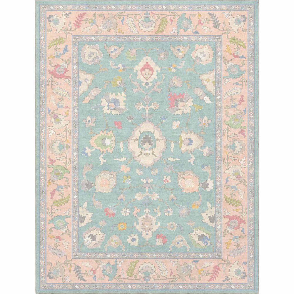 Ushak Konya Boho Updated Traditional, Green 7 ft. 7 in. x 9 ft. 10 in. Area Rug ( Slightly Used)