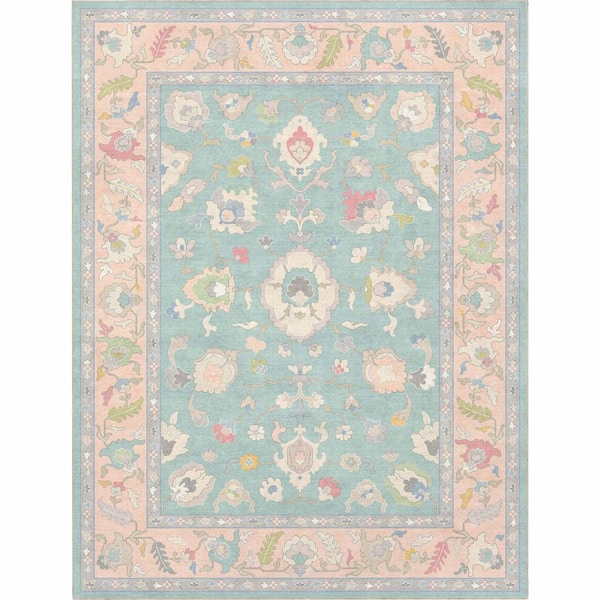 Ushak Konya Boho Updated Traditional, Green 9 ft. 10 in. x 13 ft. in. Area Rug