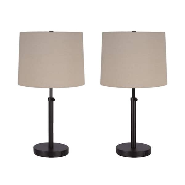 Marlow 24 in. Antique Brass Lamp Set with White Fabric Shade and (Set of 2)