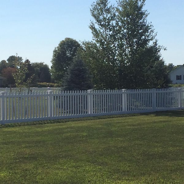 Plymouth 5 ft. H x 8 ft. W White Vinyl Picket Fence Panel Kit
