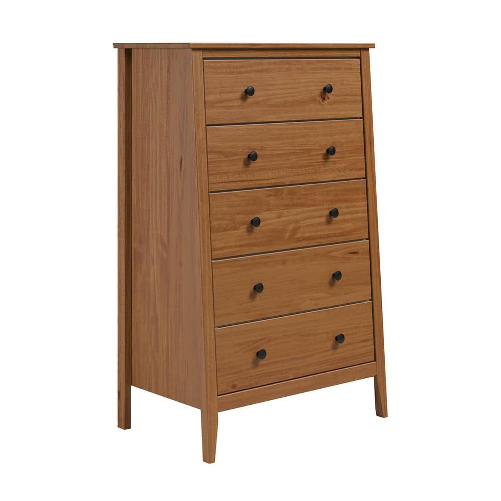 Solid Wood 5-Drawer Dresser 29.92 in. W in Caramel - thumbnail 2