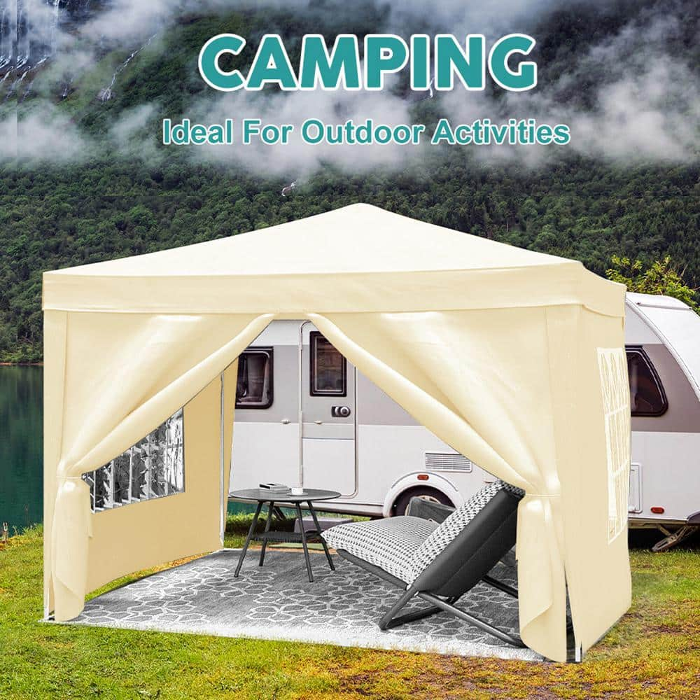 10 ft. x 10 ft. Outdoor Tent Folding Portable Canopy Tent with 4 Removable Side Walls for Party Beach Camping Wedding