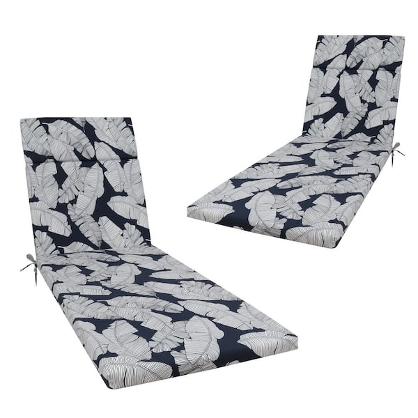 75 in. x 22.8 in. x 2 in. 2-Piece Indoor/Outdoor Chaise Lounge Chair Cushion with Ties (Dark Navy Blue/Leaf)