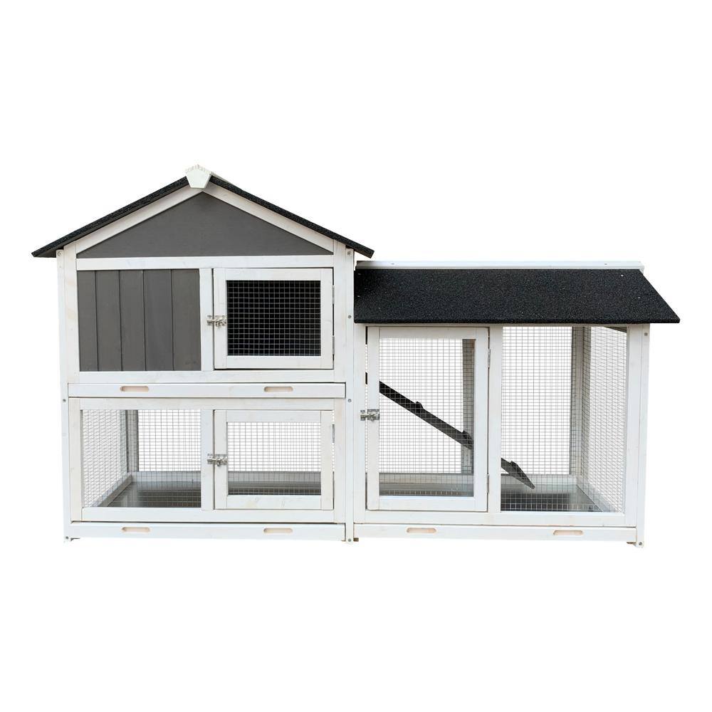 Wooden Rabbit Hutch Duplex Bunny Cage Small Animal House with Removable Tra
