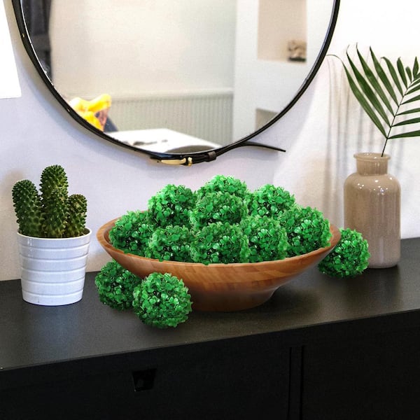 LIVING LUXURY 3 .5 in. Artificial Boxwood Topiary Greenery Ball (Set of 12)