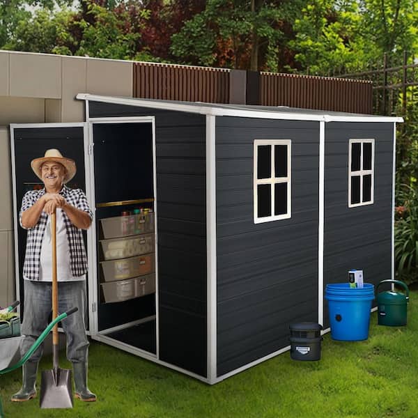 Cix, 8 ft. W x 4 ft. D Outdoor Resin Garden Shed with Floor and 2 Windows, Dark Gray (32 sq ft.)