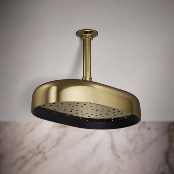 Statement Oblong 1-Spray Patterns 2.5 GPM 12 in. Ceiling Mount Rainhead Fixed Shower Head in Vibrant French Gold