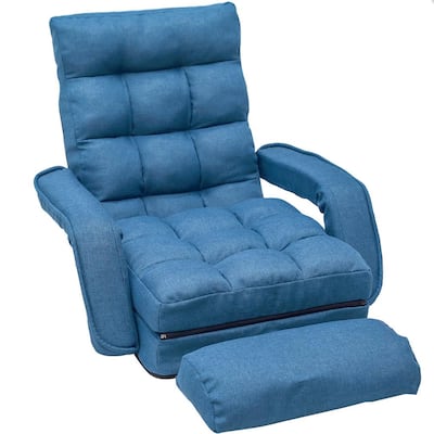 Blue Folding Lazy Floor Massage Chair Reclining Sofa Lounger Bed with Armrests and Pillow