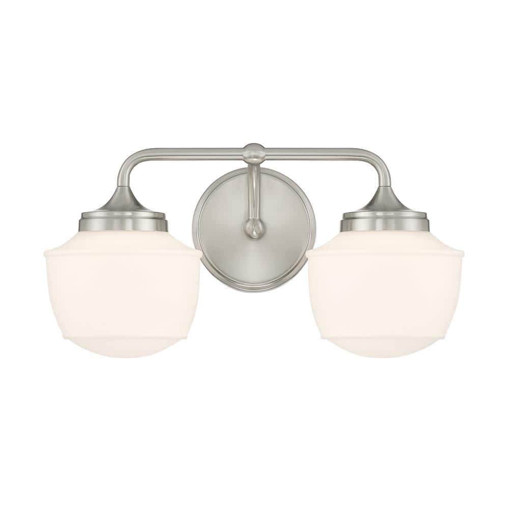Cornwell Brushed Nickel and Opal Glass 2-Light Bath Vanity