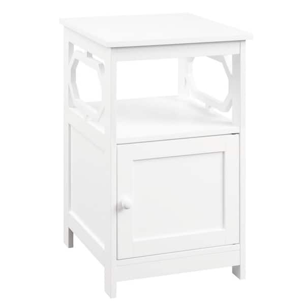 Convenience Concepts Omega 16 in. White Standard Square Wood Top End Table with Shelf and Cabinet