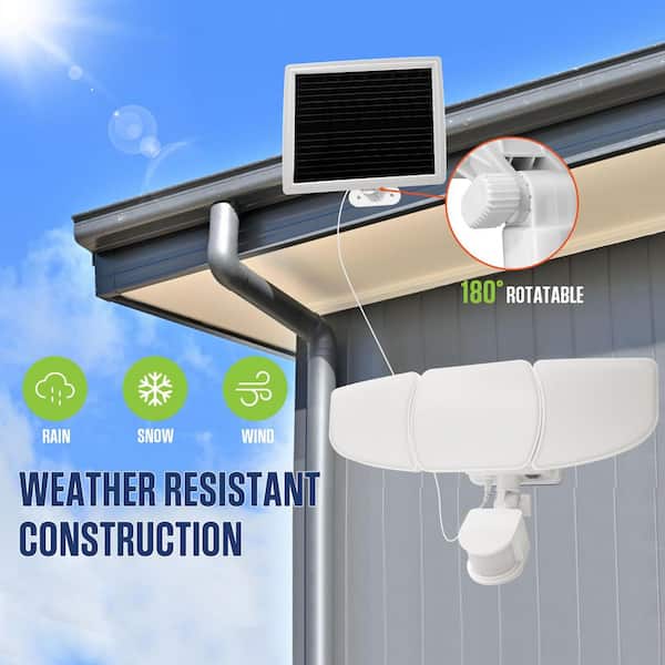 2000 Lumens 3-Light White Integrated LED Solar Triple Head Security Light with Motion Sensor 2Pack