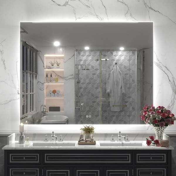 51 in. W x 40 in. H Rectangular Frameless UL Certified LED Backlited Anti-Fog Tempered Glass Wall Bathroom Vanity Mirror
