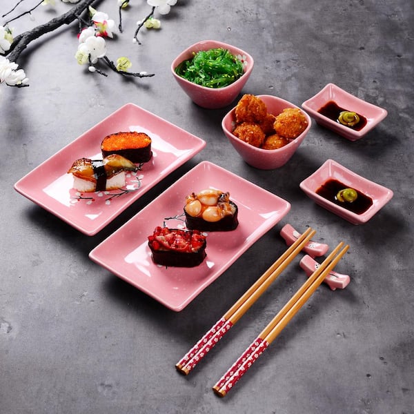 Panbado 10-Piece Pink Porcelain Dinnerware Set Plates and Saucers and  Chopsticks Service (Set for 2) JS-SUSHI-002 - The Home Depot