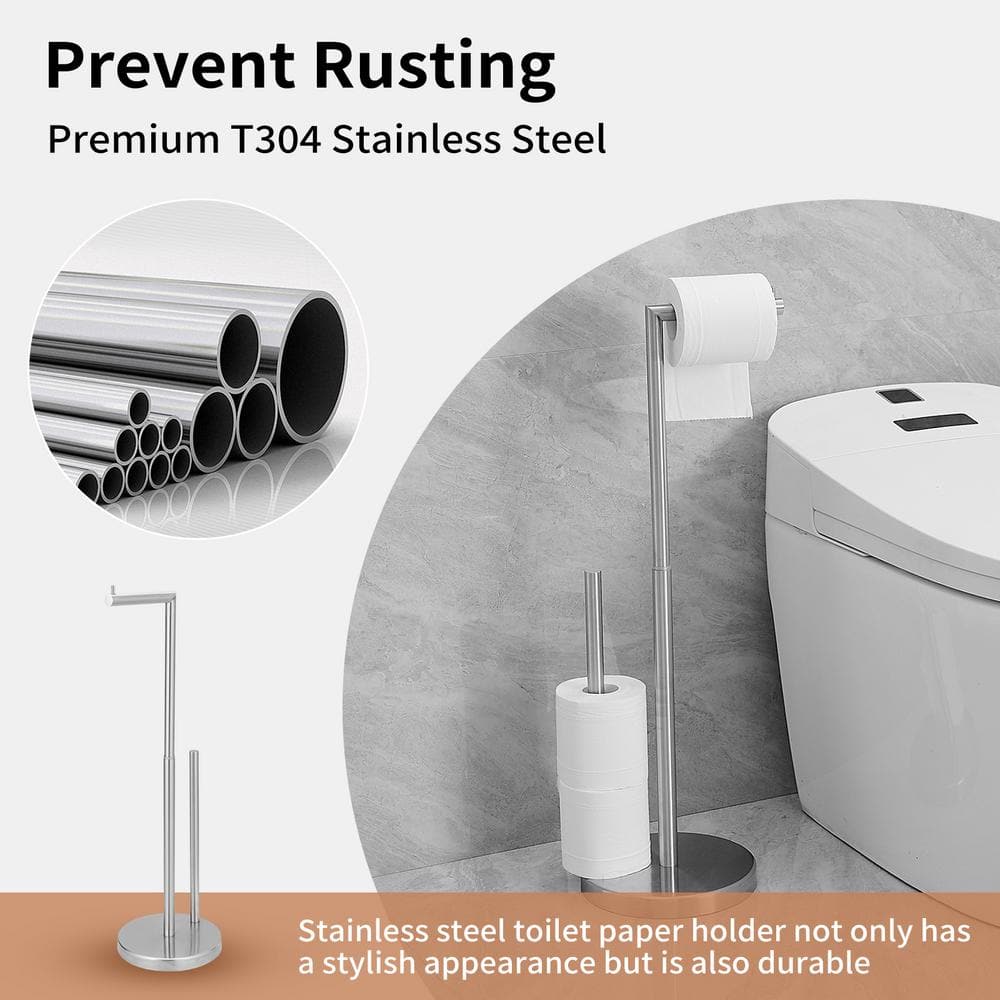 Brushed Nickel Freestanding Toilet Paper Holder with Reserve