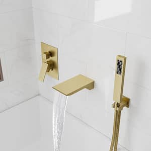 Single-Handle 2-Spray Tub and Shower Head with Waterfall Bathtub Faucet in Brushed Gold (Valve Included)