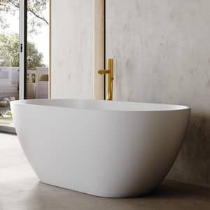 59 in. Stone Resin Oval Flatbottom Non-Whirlpool Freestanding Bathtub Soaking Tub in Matte White