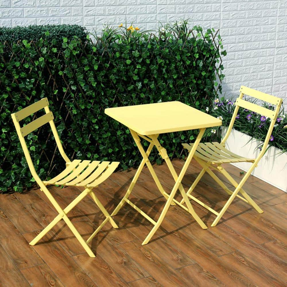 Runesay 3-Piece Metal Outdoor Bistro Set with Foldable Square Table and ...