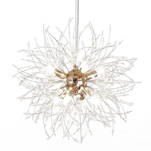 8-Light Gold Modern Glam Crystal Firework Pendant Sputnik Starburst Unique Sphere Chandelier with 32 Crystal Strands