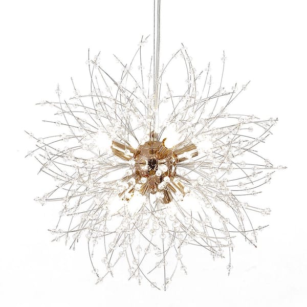 LWYTJO 8-Light Gold Modern Glam Crystal Firework Pendant Sputnik Starburst Unique Sphere Chandelier with 32 Crystal Strands