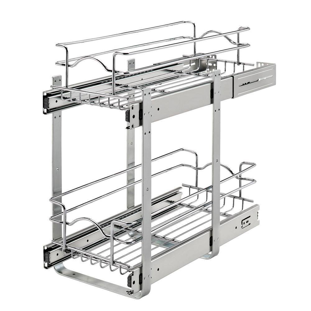 Chrome 2-Tier Wire Basket Pull Out Shelf for Cabinets