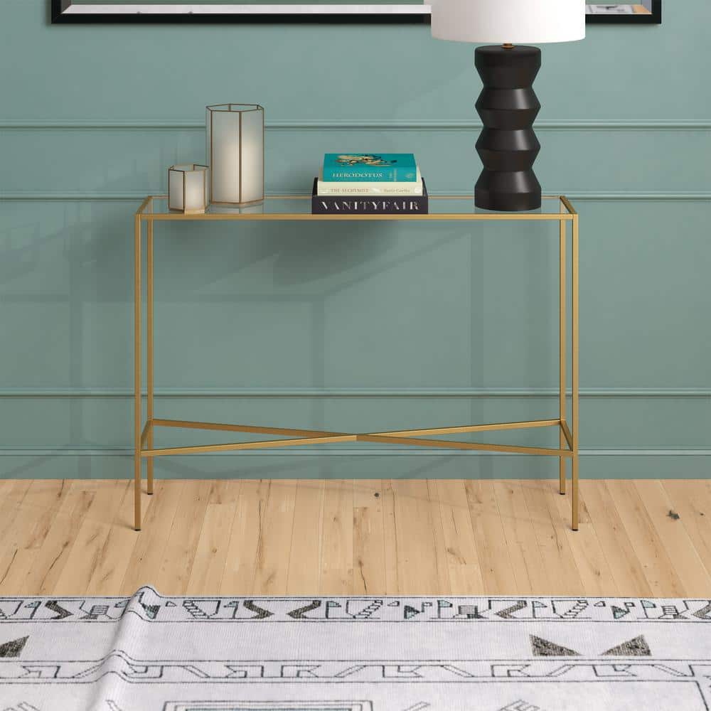 Modern Industrial Brass & Glass Console Table - 42" Wide