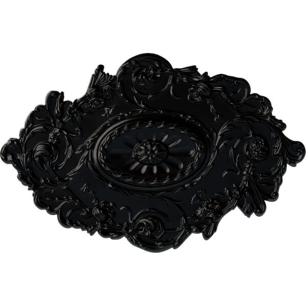 Ekena Millwork 30-1/2" W x 20" H x 1-1/2" Strasbourg Urethane Ceiling Medallion, Hand-Painted Jet Black