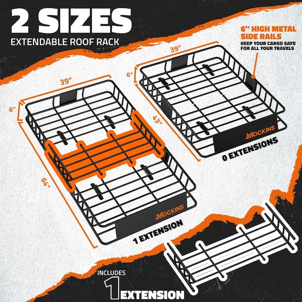 260 lbs. Capacity Extendable Roof Rack Rooftop Cargo Carrier with Net and Ratchet Straps, Extends from 43-64 in. Long