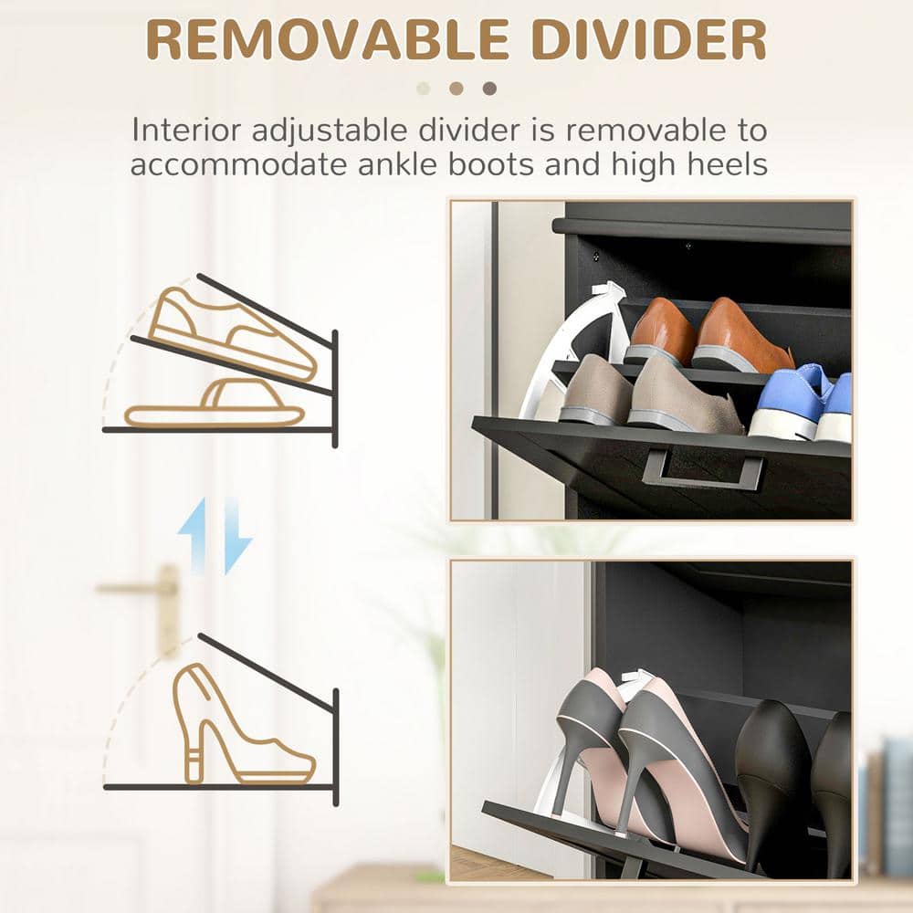 Black MDF Narrow Shoe Cabinet with Adjustable Shelves