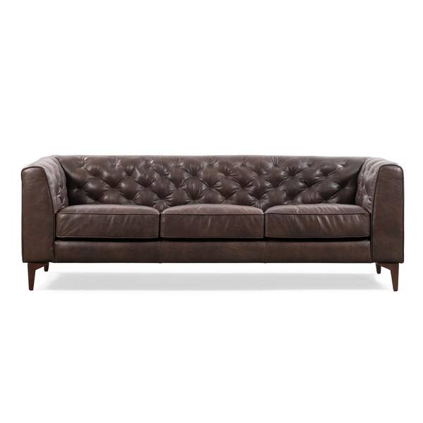 Poly and Bark Essex 89 in. Madagascar Cocoa Leather 3 Seats Sofa HD-LR ...