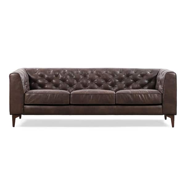 Poly and Bark Essex 89 in. Madagascar Cocoa Leather 3 Seats Sofa