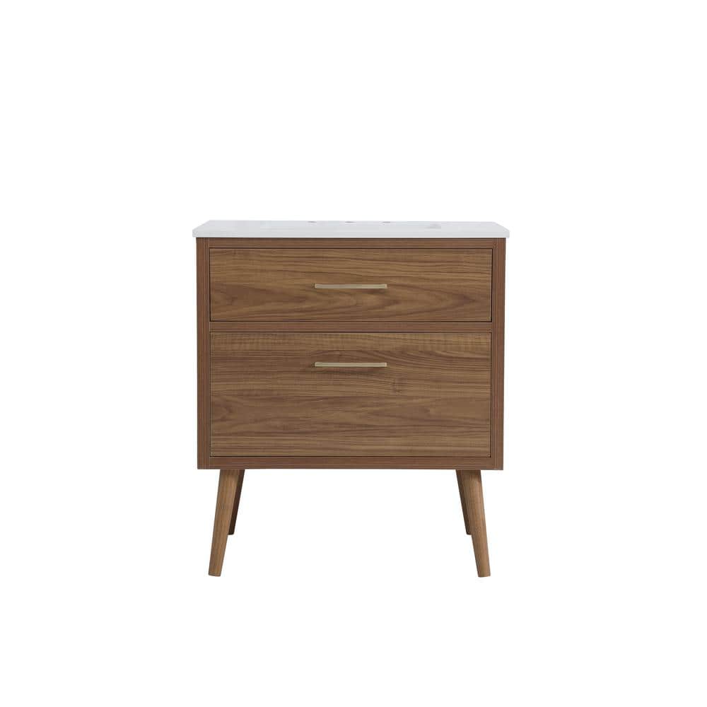 Timeless Home 30 in. W Single Bath Vanity in Walnut Brown with Ivory Engine