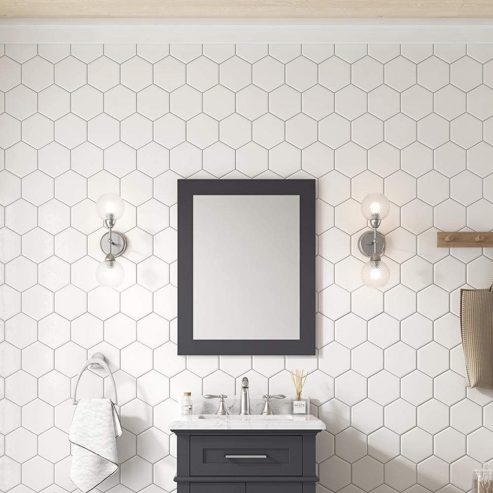 Dark Charcoal Rectangular Wood Bathroom Vanity Mirror