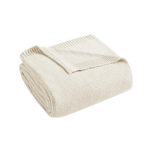 Bree Knit Ivory Acrylic Twin Blanket