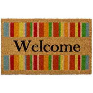 All Weather Welcome Stripes 18 in. x 28 in. Indoor/Outdoor Printed Coir Mat